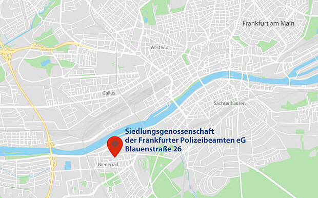 Map Frankfurt am Main mit Marker Polizeisidlung